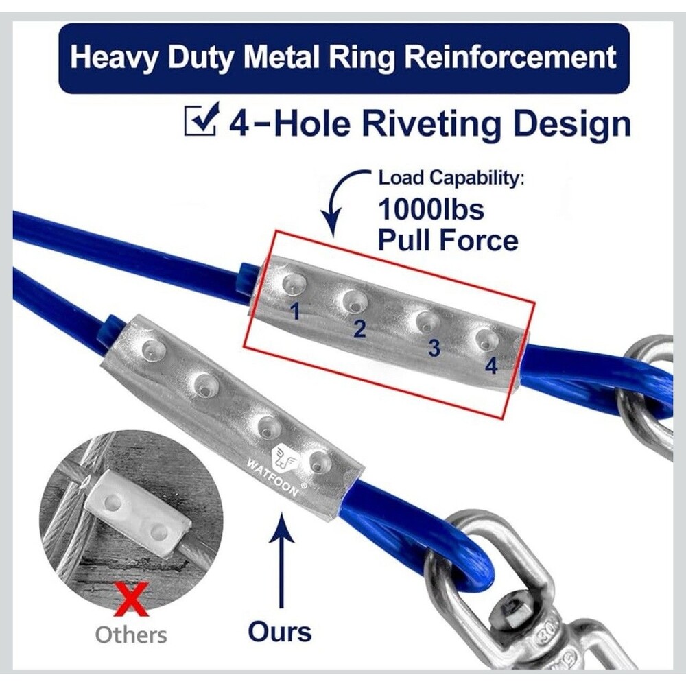 Tie Out Cable for Dogs up to 300Lbs, 65Ft Extra Strong 1Klbs Break Strength NEW - Picture 4 of 8